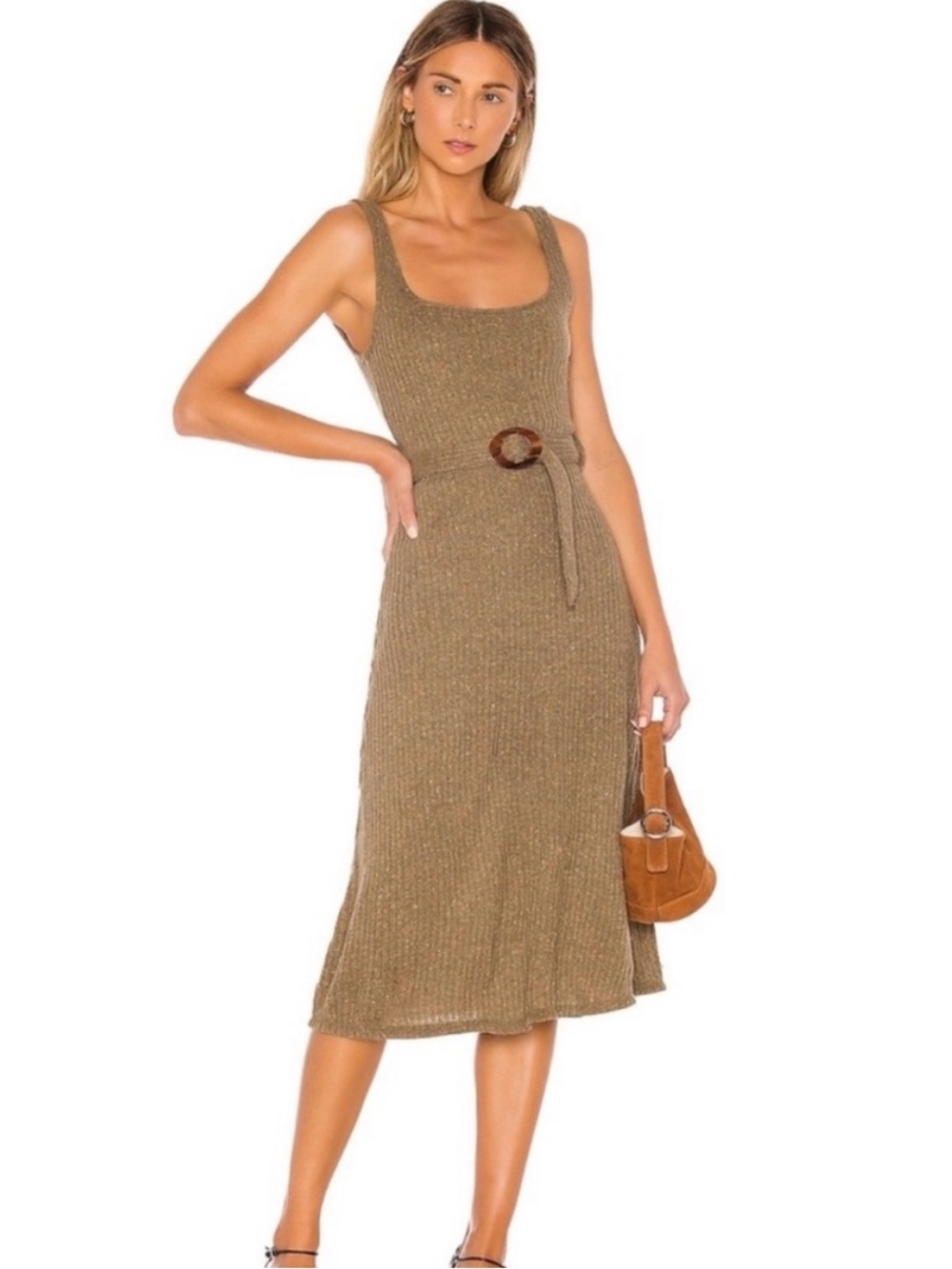 Majorelle NWTS Luis Midi Ribbed Knit Dress Mocha Brown Belted size XS